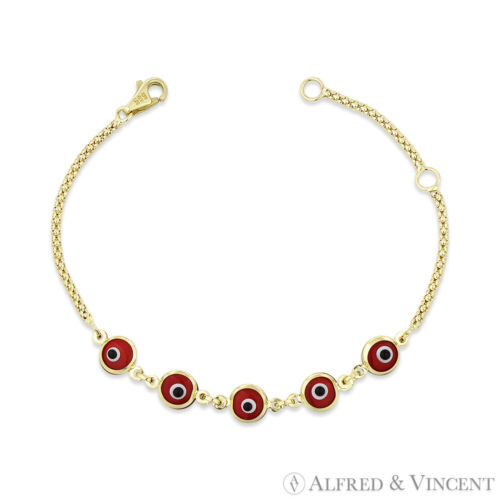 Böser Blick türkisch Nazar griechisch 6 mm Glück Charm 14k Gelbgold Baby Kind Armband - Bild 2 von 4
