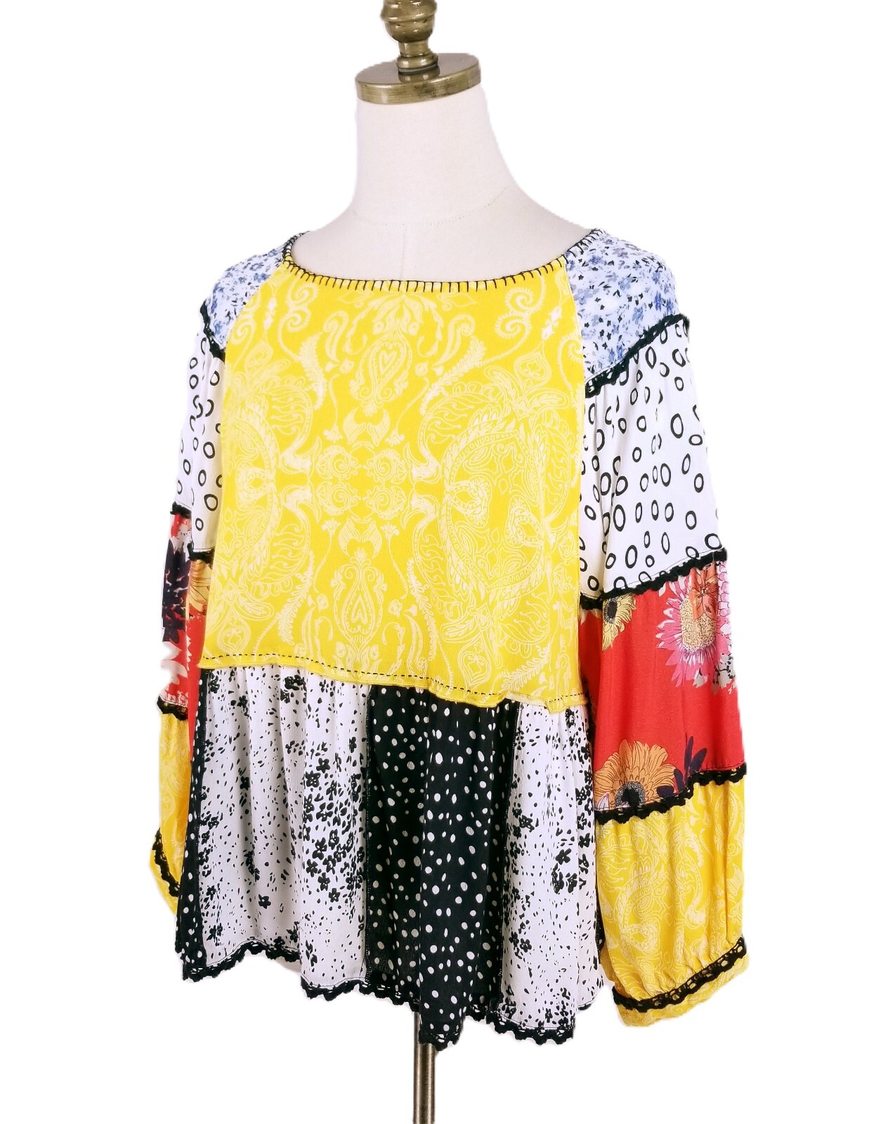 John Mark Patchwork Peasant Blouse Size M Multico… - image 3