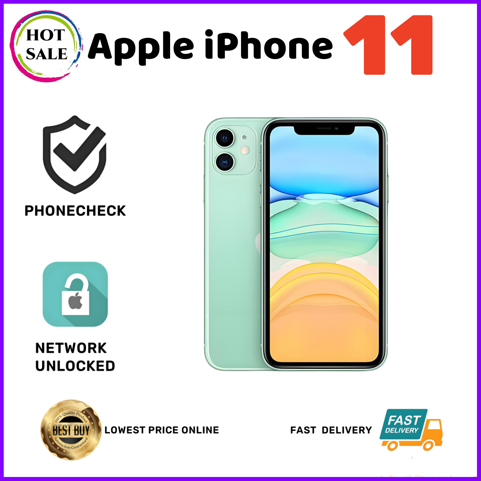 Apple iPhone 11-128GB-Random Colors Network Unlocked iOS Smartphone-Excellent .: