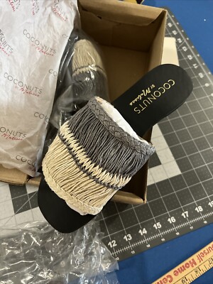 Coconuts By Matisse WATCHOUT Sandals Size 10 Grey Flats Jute Slide-On - New