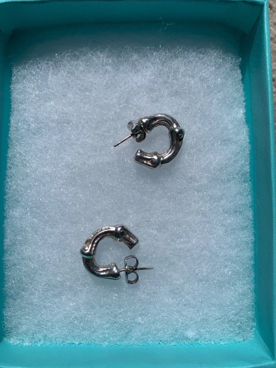 Tiffany Co 1996 vintage stud earrings bamboo small hoop silver