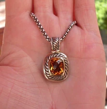 Retired David Yurman Albion Orange Citrine Enhancer Pendant w/Chain - 14K/925