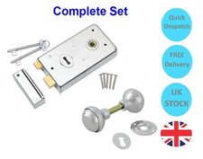 Rim Sash Lock & Door Knob Set/Pack Brass Chrome Satin 140x75mm +42mm Metal Knobs