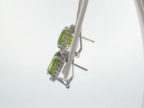 Simulated Peridots Genuine Diamonds HALO Solid 14K White Gold Earrings - Image 4 of 4