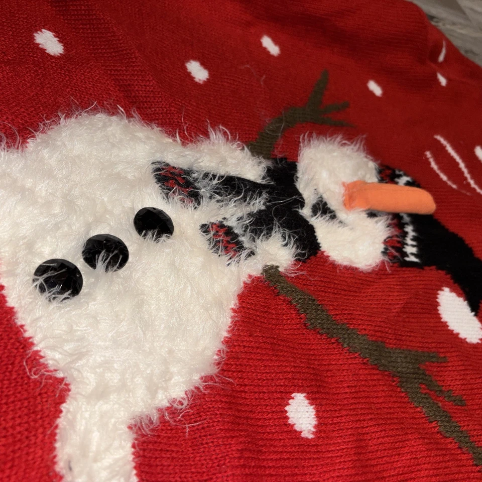 Red snowman Christmas holiday sweater snow 3d Buttons Women’s 1x Ugly Textured - Image 3 of 4
