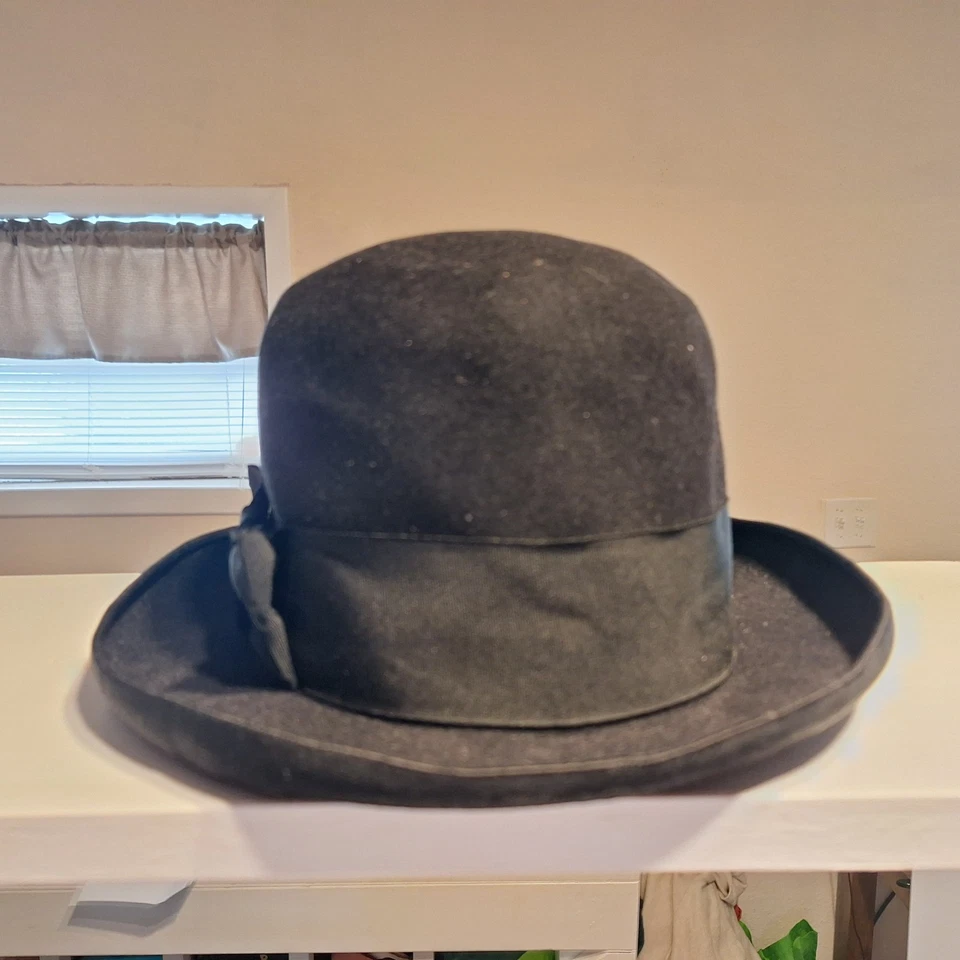 Antique Vintage Stetson Black Fur Felt Homburg style Men's Hat 1930s 7 1/4 - Image 2 of 4