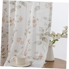 Floral Semi Sheer Curtains Linen Textured for 52"W x 84"L Pack of 2 Coffee-l