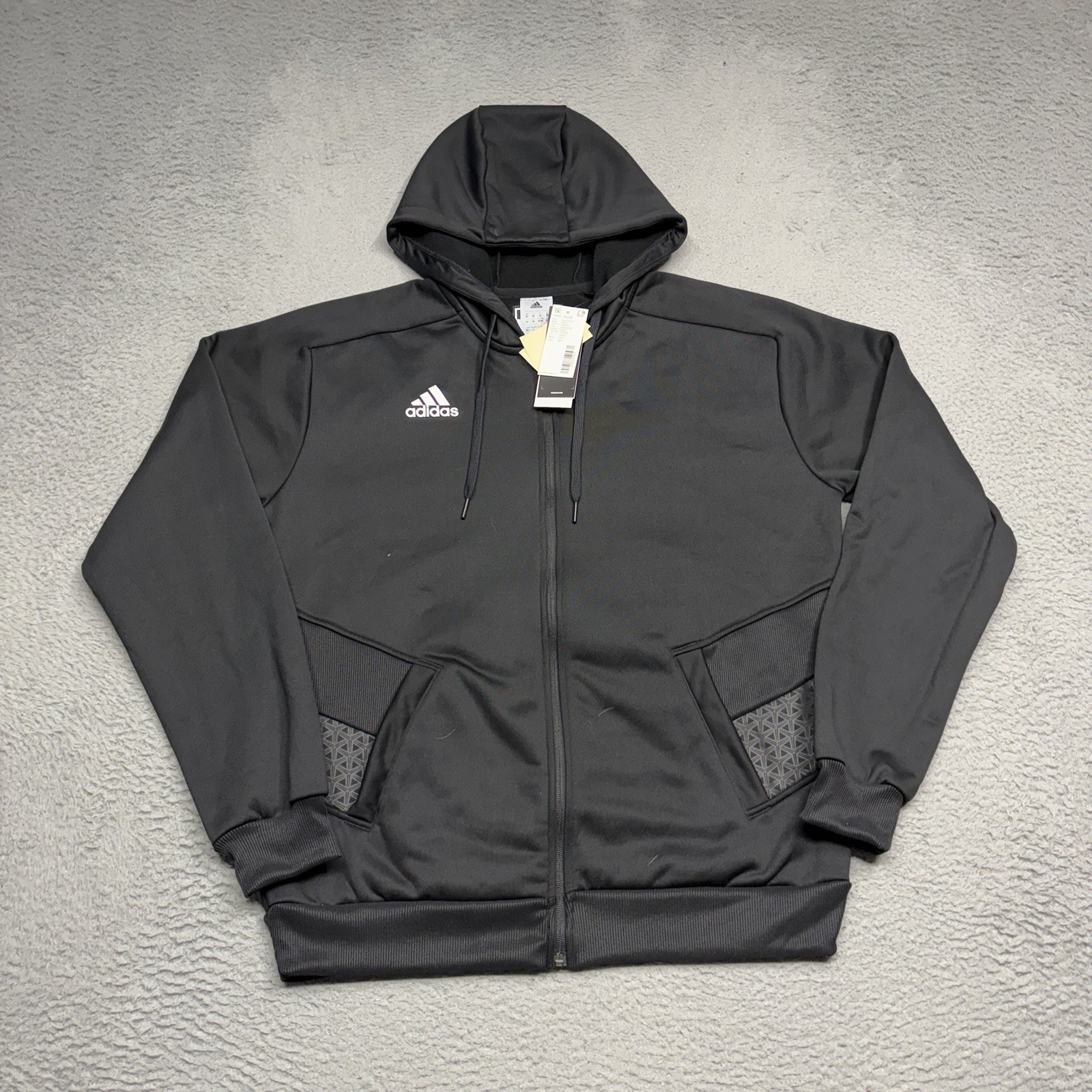 Adidas Travel Hoodie Men&rsquo;s Size Medium Black White Full Zip Fleece Jacket HR5160
