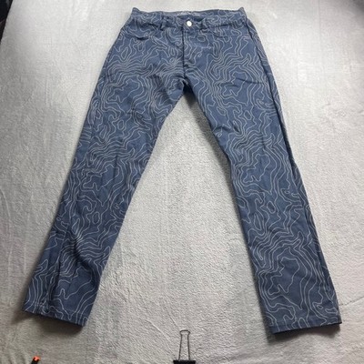 Alex Crane Mens Canvas Cham Pants Navy Topography River Maps Print Size 30