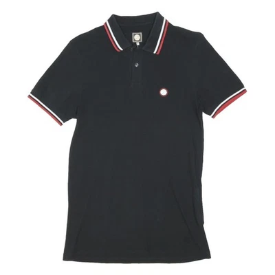 PRETTY GREEN Polo Homme Manches Courtes Noir Rouge Col Boutonné Coton Mélange S - Photo 1/4