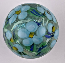 Cathy Richardson Signed 2001 Dichroic Blue Floral Marble 1.7"
