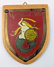 Vintage 1975 Warsaw Mermaid Copper Plaque Syrenka Warszawska Poland PRL
