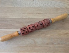 Vintage Embossing Rolling Pin with Rubber Decoration  Approximately 45 cm Long