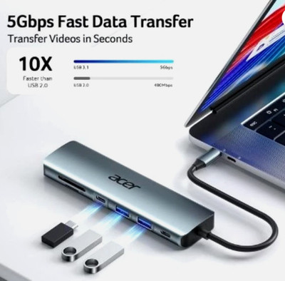 Acer USB C Hub, 7 in 1 Multi-Port Adapter for Laptop, 4K, HDMI Splitter NIB