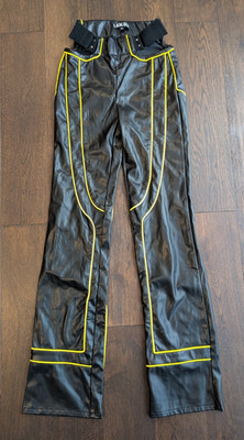 I.AM.GIA Nora Faux Leather Pant in Black & Yellow Cut Out Waist Sz. XS Pre-Owned