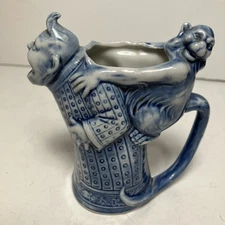 Antique Vintage Shafer & Vater Germany Blue White Porcelain Monkey Chinese Man