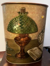 MCM J L CLARK Trash Can Metal Wastebasket Ink Well, Lamp, Clock, Book, Pen