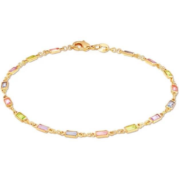 18K Gold Baguette Multi Stone Crystal Bracelet for Women