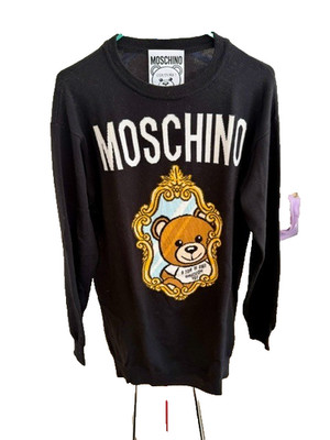 Moschino Couture Toy Bear Graphic Knit Sweater Dress Black Wool Size  XS /S  NEW