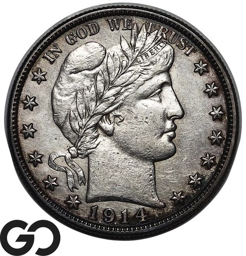 1914-S Barber Half Dollar, Better Date AU San Francisco Issue, Bids: 440