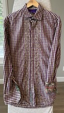 Robert Graham Shirt Mens XL Purple Check Embroidered Flip Cuff Button Up