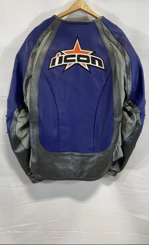 Chaqueta de moto Icon Motosports de cuero azul Merc Hero para hombre talla XXL Foto 4 de 4