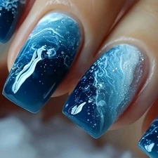 24PCS Mermaid Press-On Nails - Ocean Blue Gradient Square Design