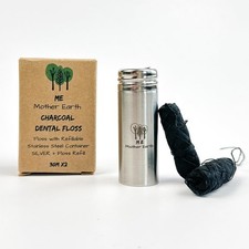 Vegan Biodegradable Bamboo Charcoal Dental Floss with Refillable Stainless St...