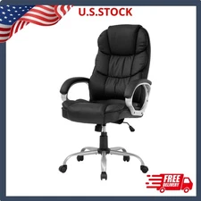 Ergonomic High Back PU Leather Office Chair with Lumbar Support, Black