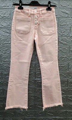 New VERVET Alison Mid Rise Flare Crop Button Fly Jean Washed Pink Sz 24