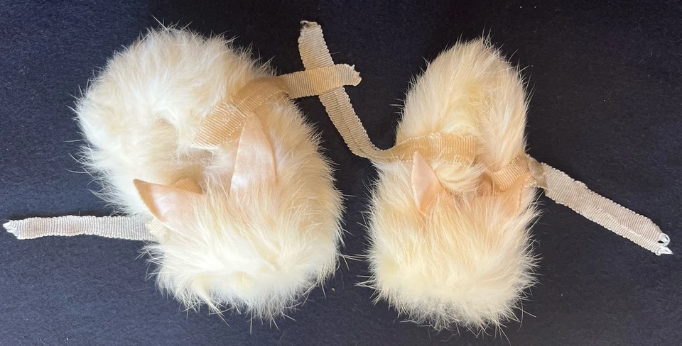 Антикварные тапочки кролик кролик конь стеклянные глаза и нос натуральный мех - Изображение 4 из 4