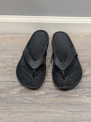 Crocs Kadee II Flip Flops Womens W7 Black Thong Sandals Slip On vacation beach