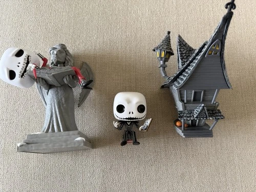 Funko Pop Disney Jack Skellington On Angel Statue#628 & Jack With House#7, OOB