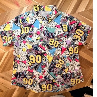 Retro 90s Graphic Print Shirt Short Sleeve ''Back to the 90s'' ''Forever Young'' XL