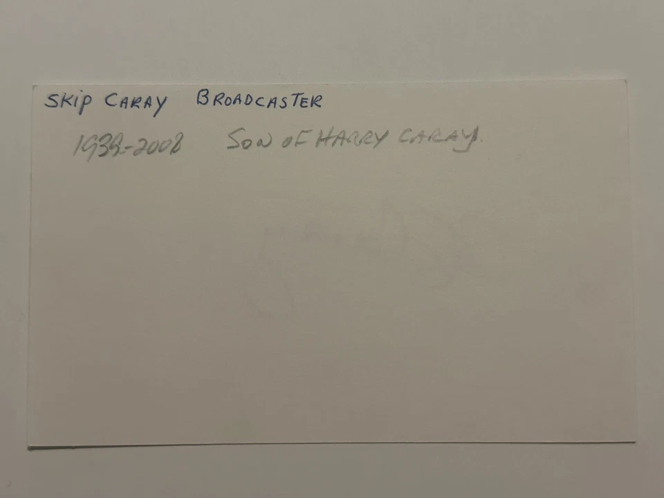 Skip Caray Signed Index Card 3x5 Atlanta Braves JSA LOA  - Image 2 of 3