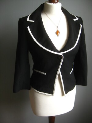 HOBBS 100% Wolle JACKE BLAZER 8 6 marine maritim schwarz weiß Statement Kragen