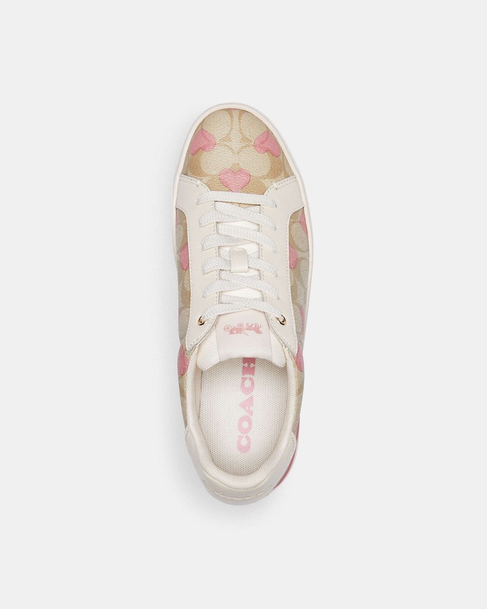 NWT Coach Clip Low Top Sneaker In Signature Canvas With Hearts