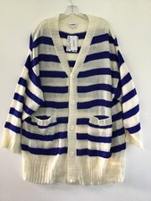 NWT LuLaRoe Lucille Oversized Cardigan Sweater White Blue Stripes L Large 14 16