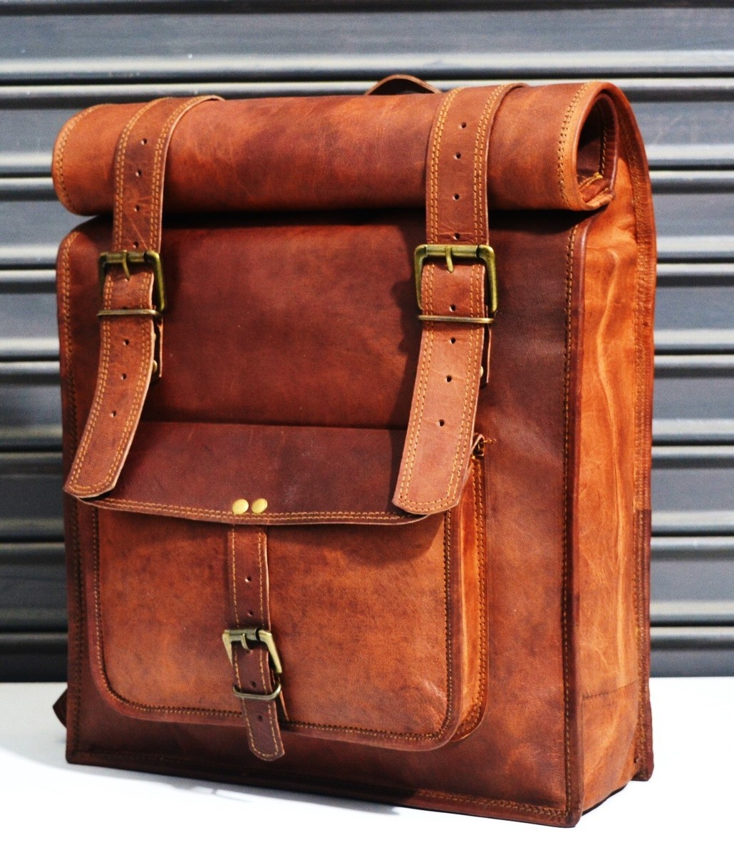 distressed brown leather backpack Laptop The Handmade Store Padded shoulder straps RRL Ralph Lauren Leather Backpack