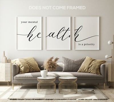 Mental Health Is A Priority, Set of 3 Poster Prints, Home Wall Art Decor