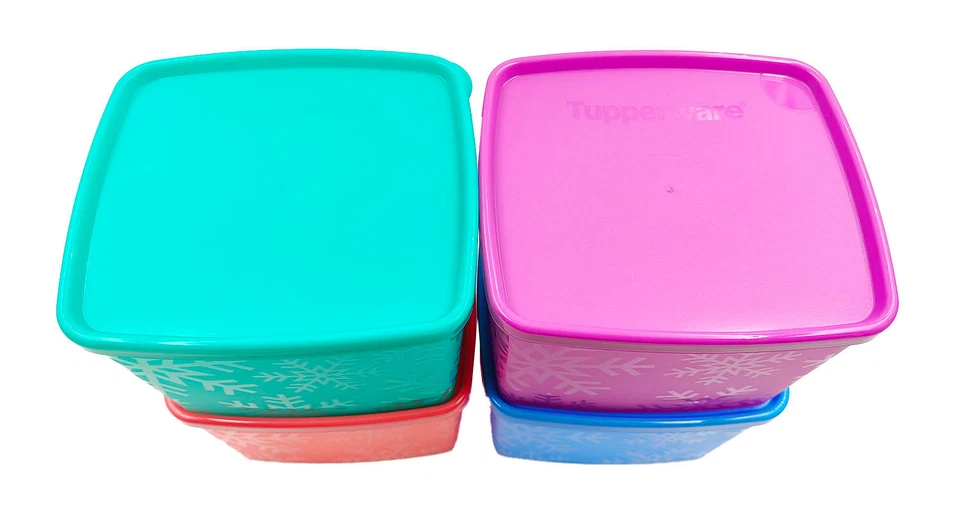 Tupperware Snowflake Freezer Medium Square Round Plastic Container 800ml (4) Set - Image 4 of 4