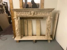 BEAUTIFUL EGYPT CREAM MARBLE CARVED ESTATE FIREPLACE MANTEL -FPM31