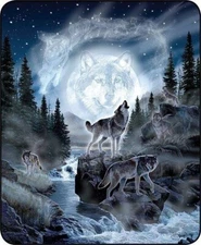 New 50" x 60" Full Moon Wolves Wolf Pack Mink Faux Fur Throw Blanket Super Soft