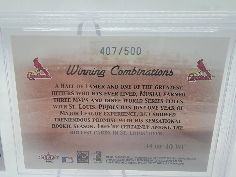Albert Pujols Stan Musial 2001 Fleer Platinum Winning Combinations Rookie /500 - Image 4 of 4
