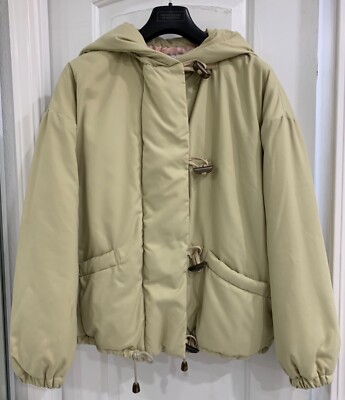 United Colors of Benetton Woman s Beige Parka Hoodie Zipper & Toggles Size 40