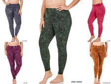 1X 2X 3X Mineral Washed Long Leggings Yoga Soft Cotton Full Length Pants Zenana