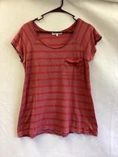 threads 4 thought red striped pocket Short Sleeve tee Womens sz Medium