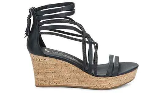 SANDALI KOOLABURRA BY UGG "AVIANA" IN PELLE NERA CON ZEPPA E CINTURINO MISURA 8~NUOVI