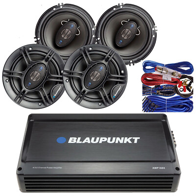 Blaupunkt AMP1604 4-Ch 1600W Amp + 4x AB-790 6x9 1000W Speakers + 4 GA Kit