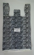 100 Qty. Zebra Print Design Grocery Plastic T-Shirt Bags Handles Supermarket M